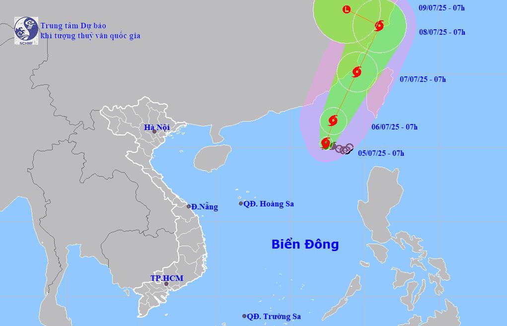 Cập nhật vị trí của bão số 2 DANAS trên Biển Đông. Ảnh: Trung tâm Dự báo Khí tượng Thủy văn quốc gia