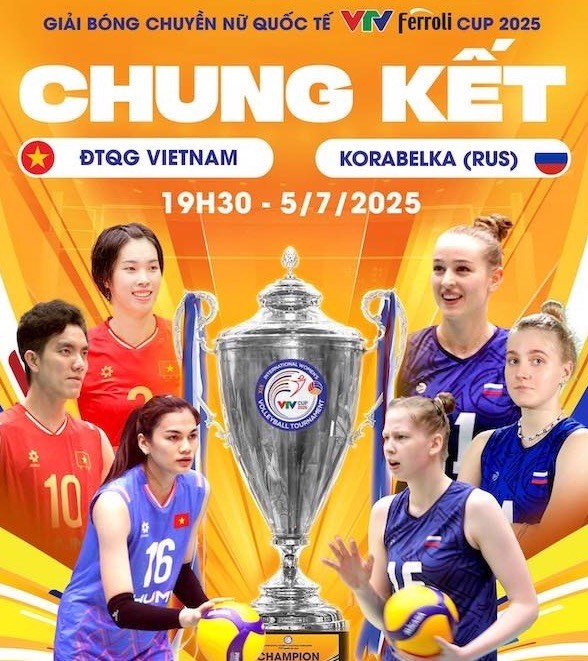Tuyen bong chuyen nu Viet Nam gap Korabelka o chung ket VTV Cup 2025. Anh: VTV Cup