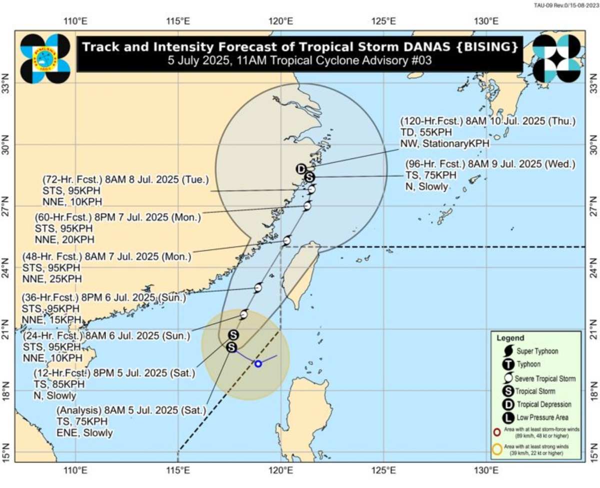 Dự báo đường đi của bão số 2 Danas. Ảnh: PAGASA