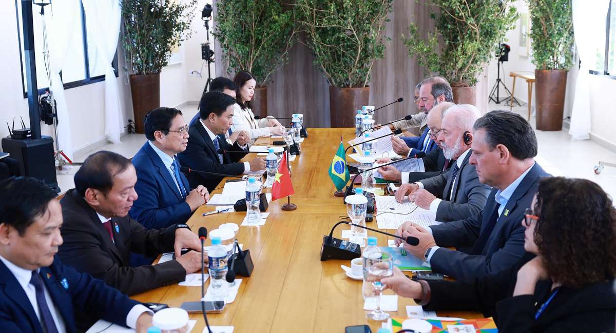 Thu tuong Chinh phu Pham Minh Chinh hoi dam voi Tong thong Brazil Luiz Inacio Lula da Silva. Anh: VGP