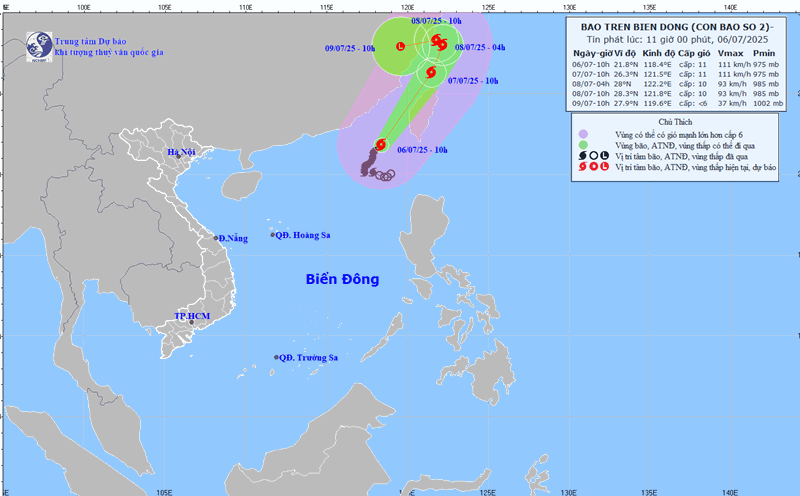 Updated location of storm No. 2 at 11:00 on July 6. Photo: National Center for Hydro-Meteorological Forecasting
