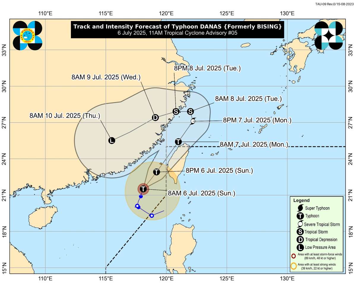 Bao so 2 Danas co the quay lai PAR vao dem 6.7 hoac sang som 7.7. Anh: PAGASA