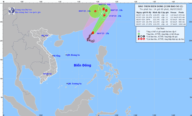 Updated location of storm No. 2 at 2:00 p.m. on July 6. Photo: National Center for Hydro-Meteorological Forecasting