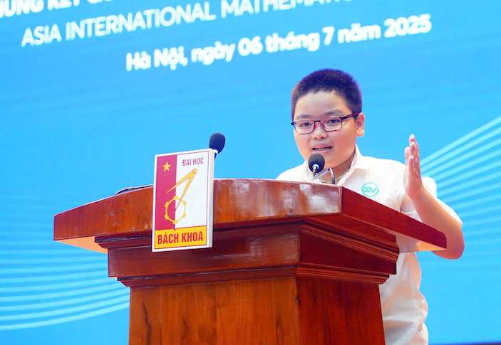 Thi sinh To Hai Lam, lop 6A1 THCS Giang Vo 2, doat Huy chuong Vang cuoc thi nam nay. Hai Lam cung la hoc sinh Tung doat Huy chuong Bac quoc te 2023 tai Malaysia. Anh: Ban to chuc