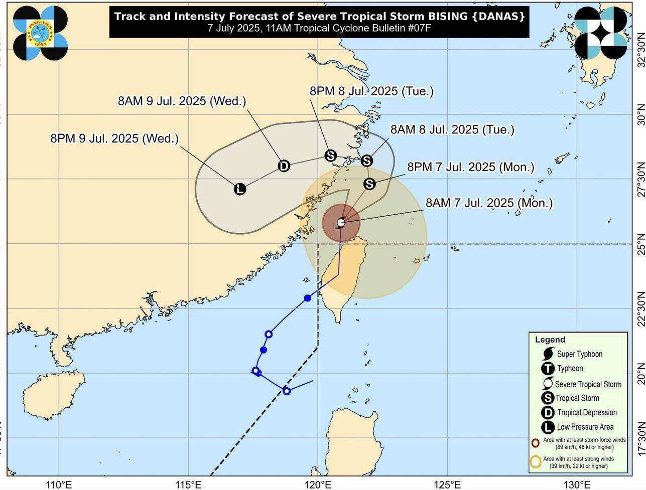El camino inusual de la tormenta Danas. Foto: Pagasa