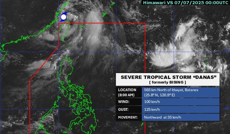 Vi tri tam bao Danas vao 8h ngay 7.7.2025. Bao khong do bo Thai Lan nhung gay mua lon. Anh: PAGASA