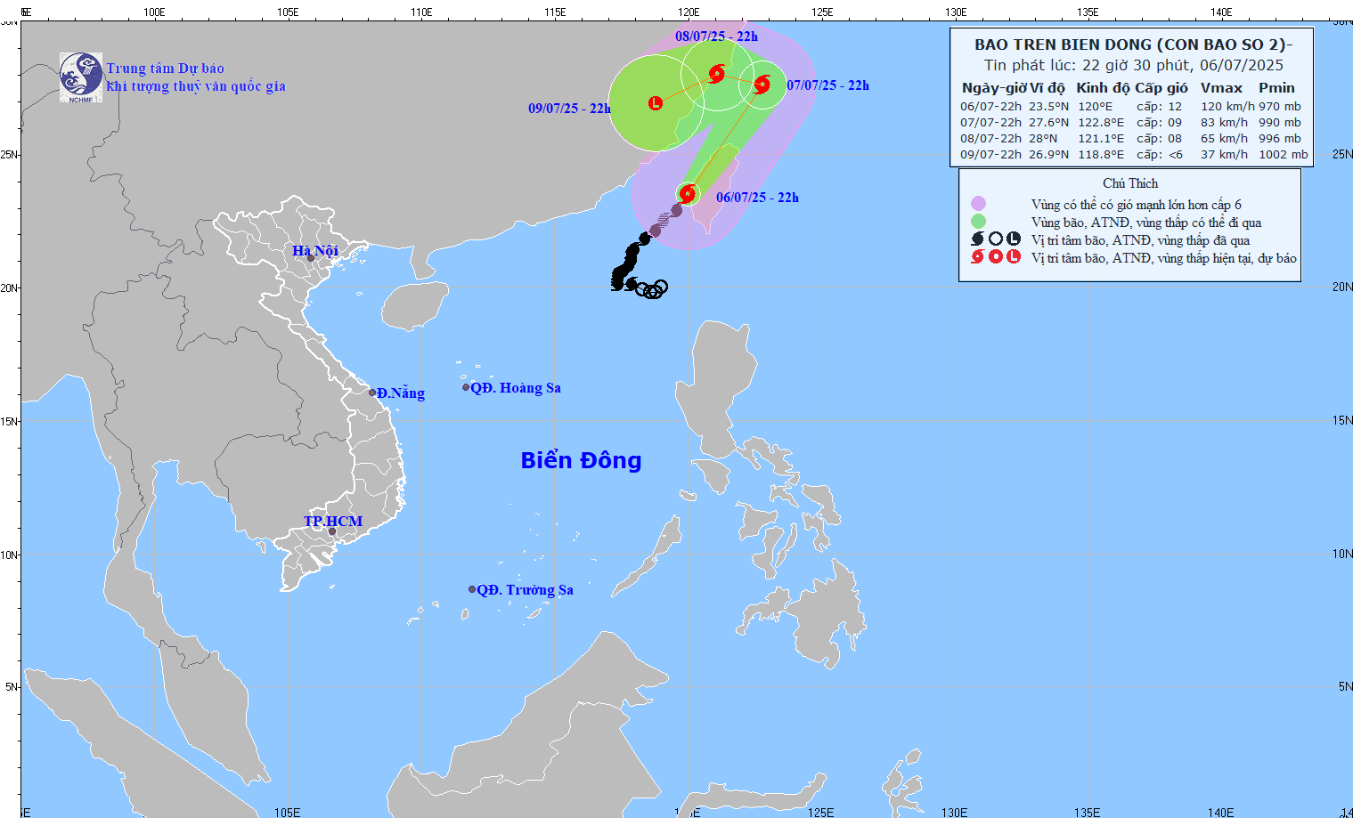 Forecast of the path and area of influence of storm No. 2 Today. Photo: NCHMF