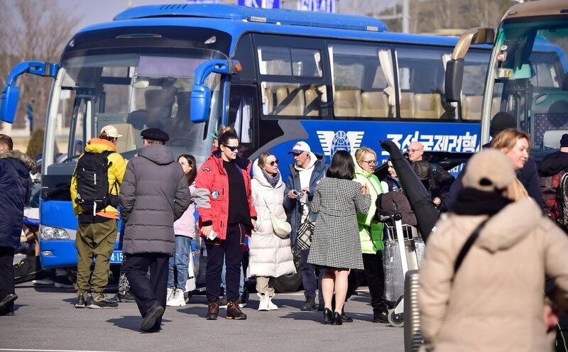 A group of Russian tourists during a trip to North Korea in 2024. Photo: AFP