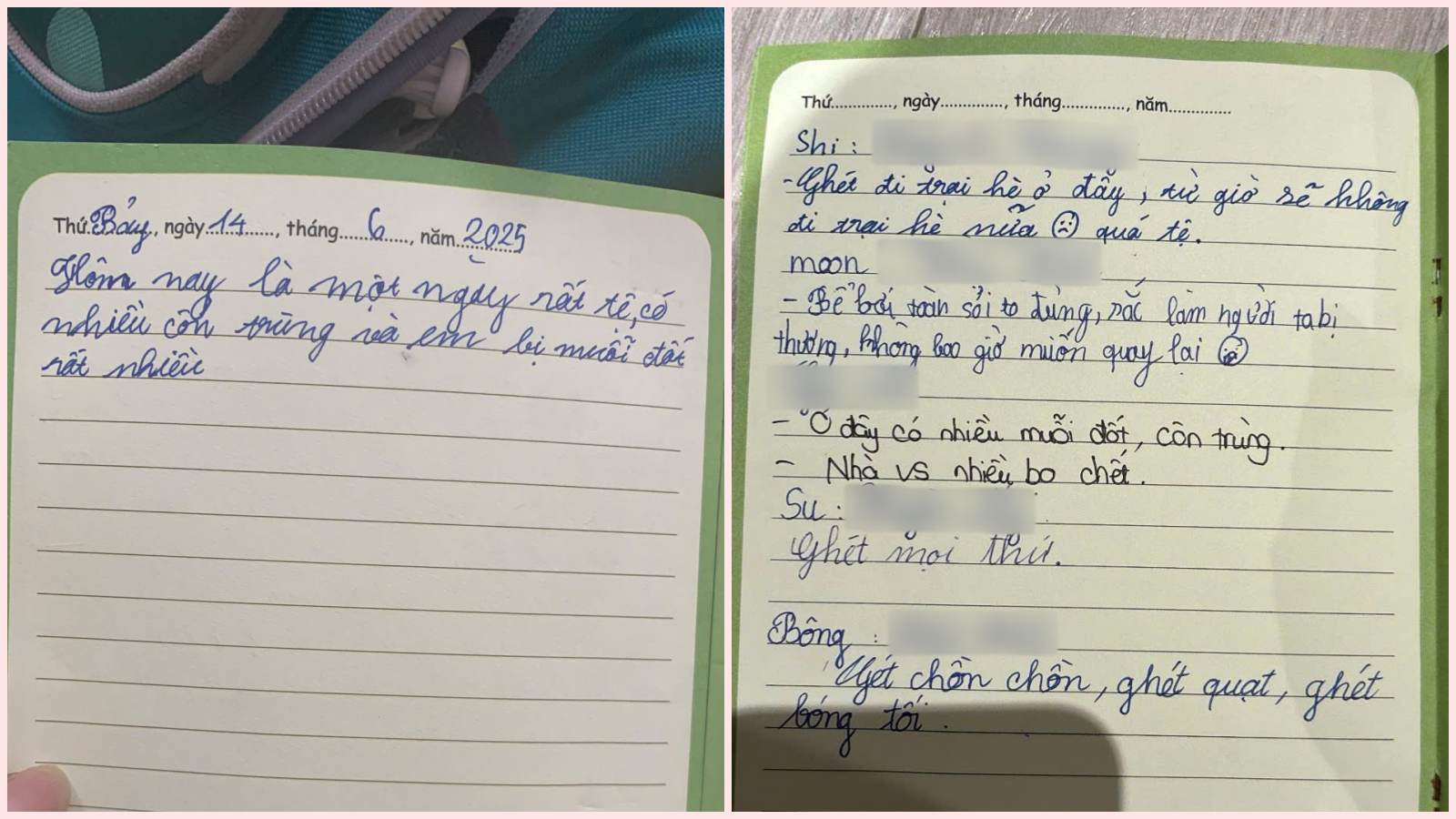 The diary of children who attended a summer camp in Lao Xue Village. Photo: Character provided