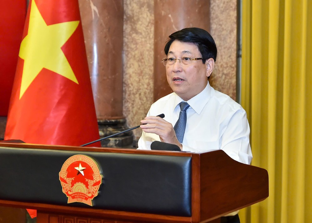 Chu tich nuoc Luong Cuong phat bieu tai cuoc hop. Anh: TTXVN