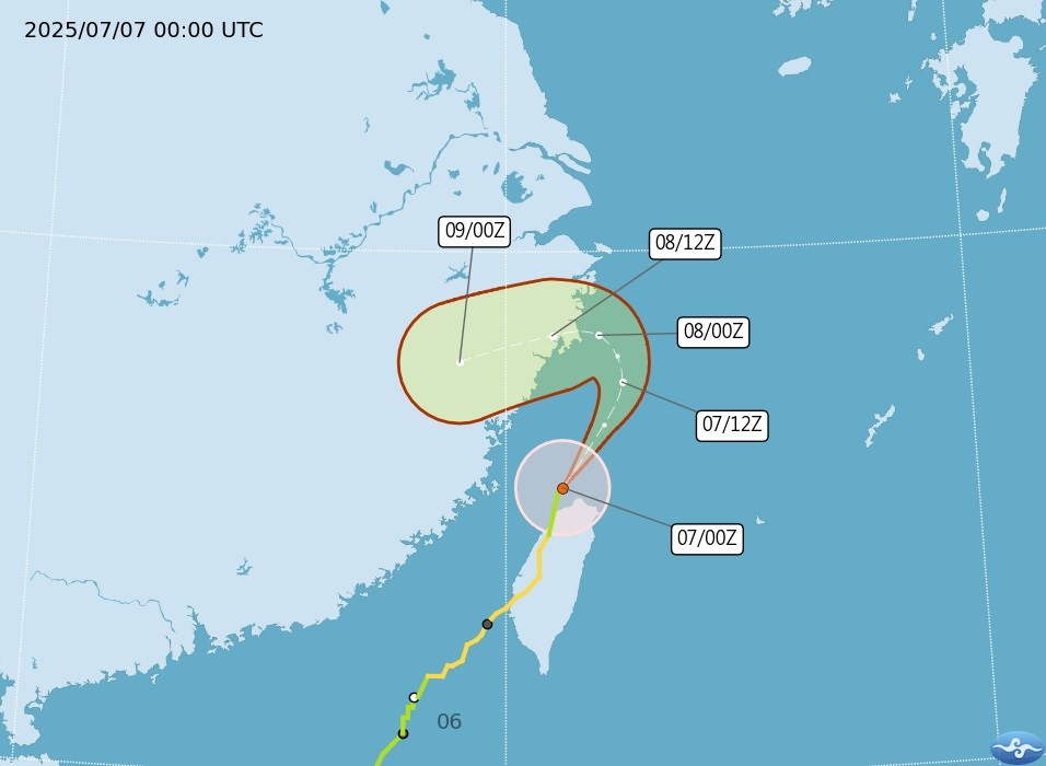 Forecast of the path and area affected by storm No. 2 Today. Photo: CWA