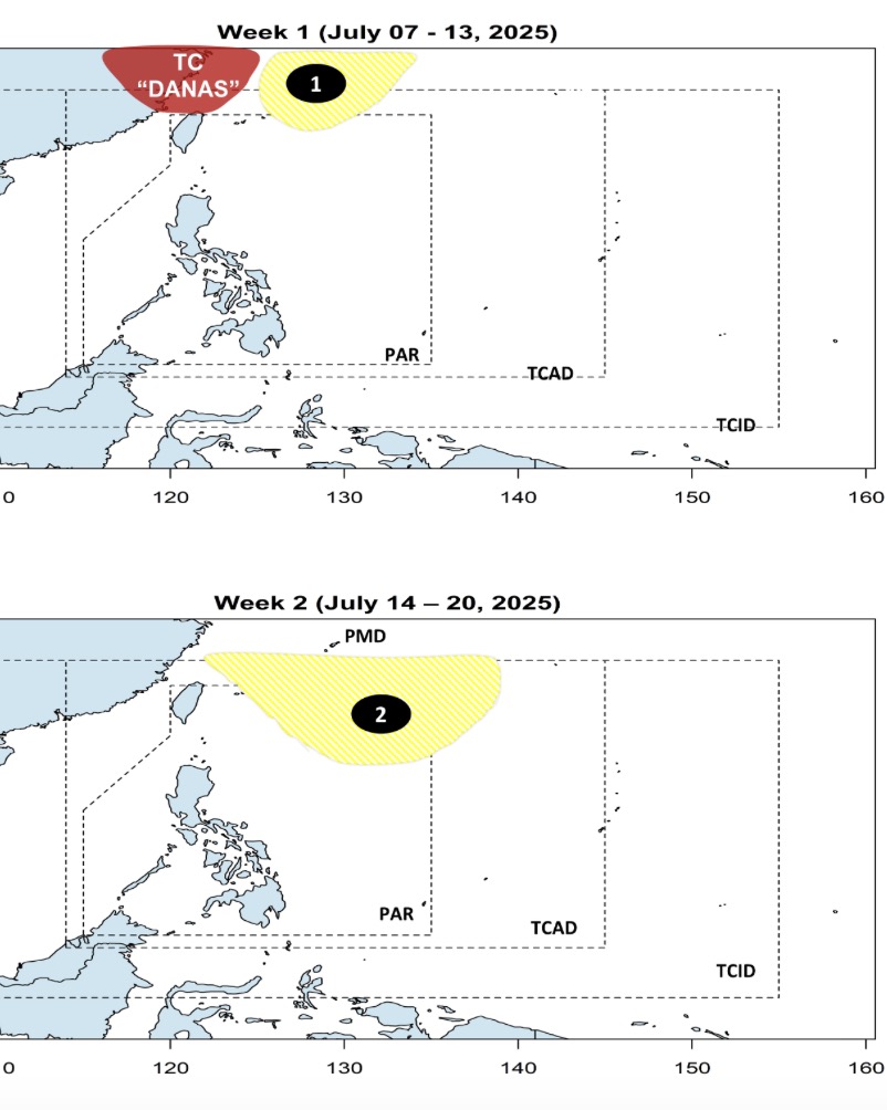 2 ap thap gan Bien Dong sap xuat hien sau bao Danas. Anh: PAGASA