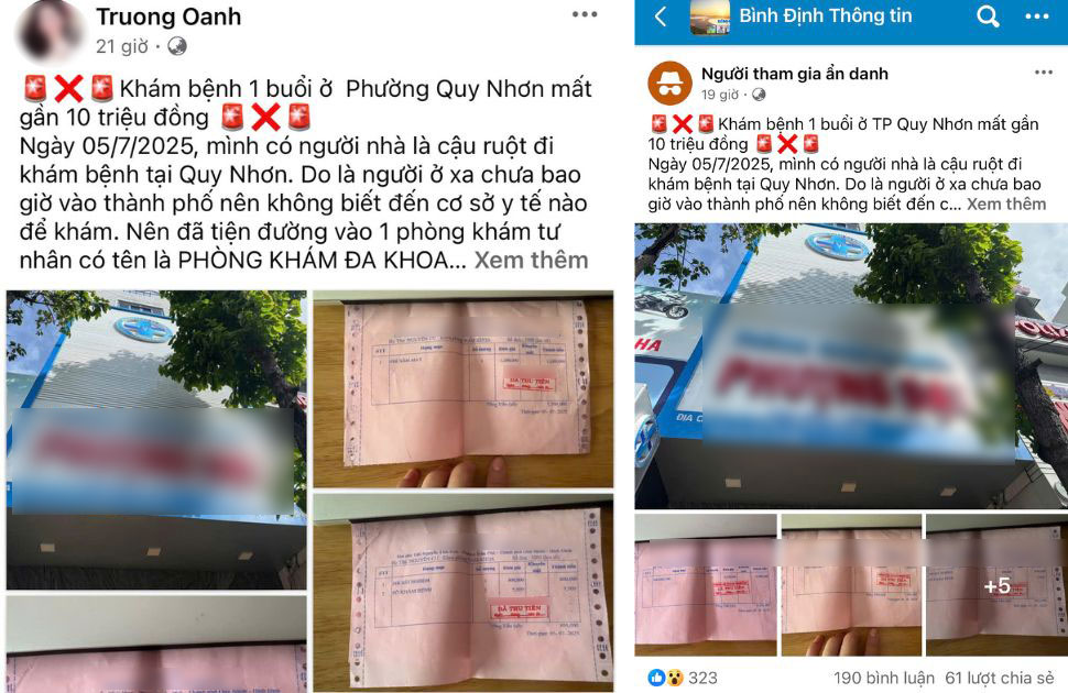 Thong tin phong kham tu o Gia Lai bi to thu phi kham benh cao bat thuong lan truyen tren mang. Anh chup man hinh