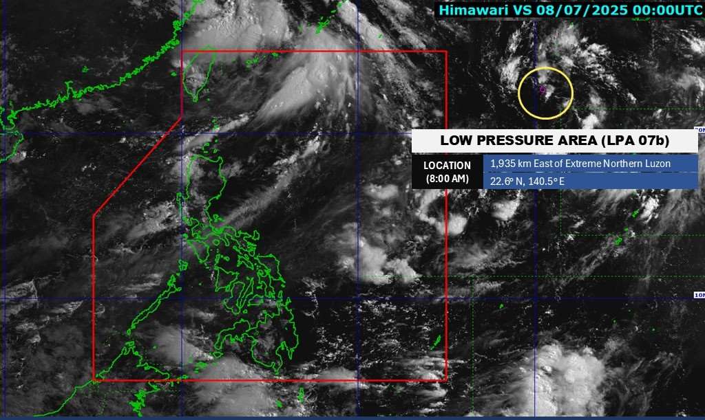 La nueva baja presion aparecio en 8.7 despues del Typhoon No. 2 fuera del Mar del Sur de China en la noche de 6.7. Foto: Pagasa