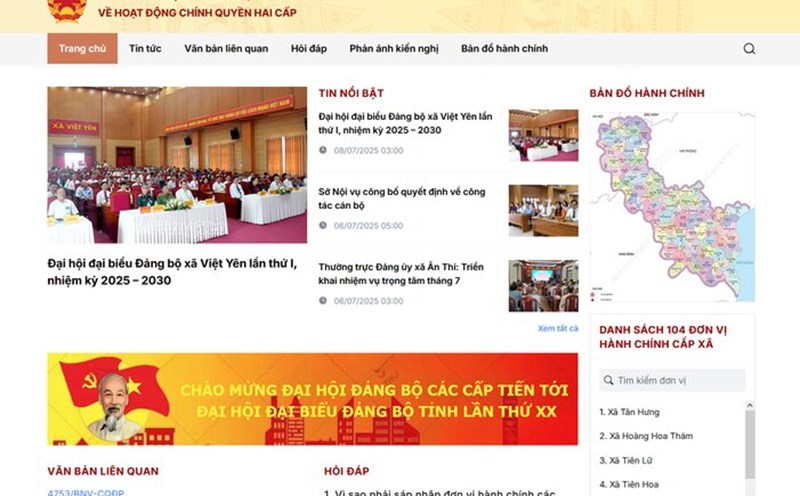 Hung Yen deploys an information portal to support people during the two-level government period. Photo: Hung Yen Provincial Portal