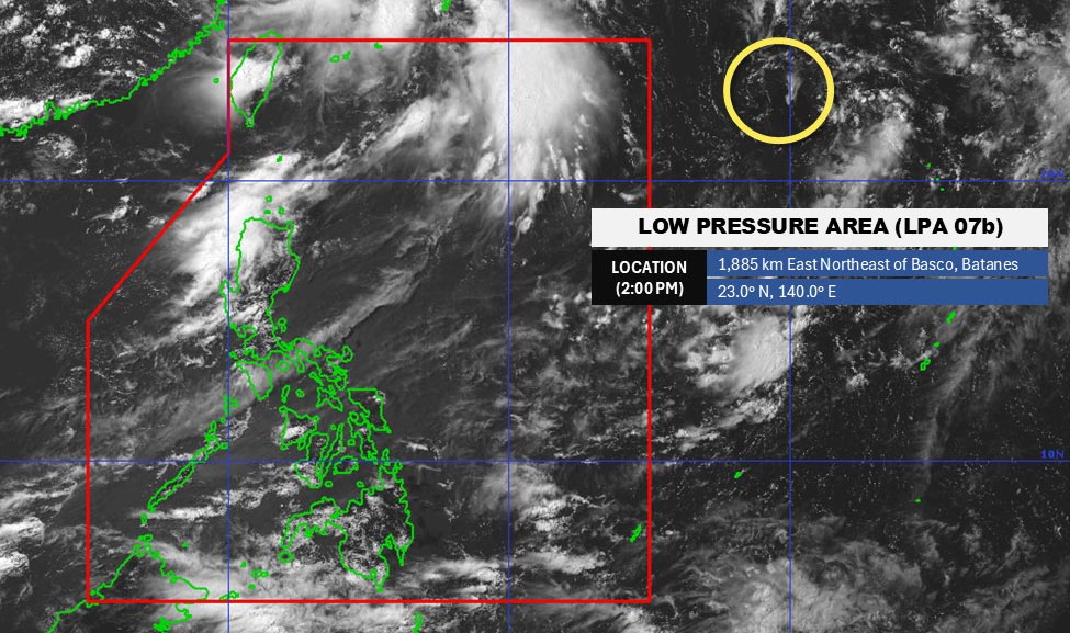 The new low pressure system has formed while Typhoon No. 2 Today heads inland in eastern China. Photo: Pagasa
