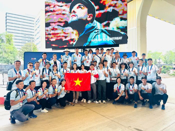 CAND 스포츠 대표단 2025년 세계 경찰 및 소방 스포츠 대회에서 인상적인 경기 펼쳐. 사진: CAND 스포츠 대표단