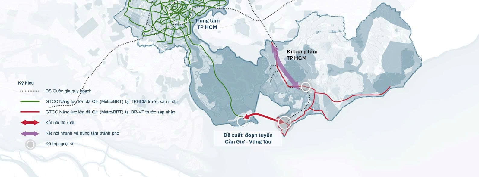 Huong tuyen de xuat metro noi Can Gio - Vung Tai. Anh: EnCity