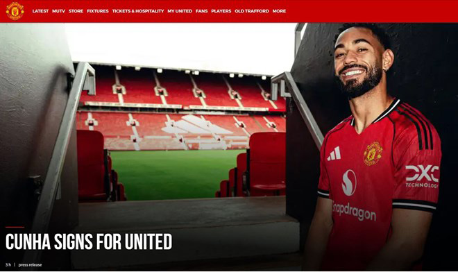 마테우스 쿠냐 맨유에서 10번 셔츠 물려받다. 사진: 맨유 공식 홈페이지