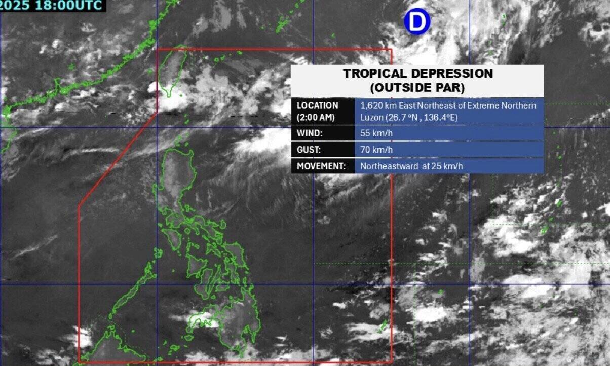 The low pressure near the East Sea has strengthened into a tropical depression and left the Philippine forecast area. Photo: PAGASA