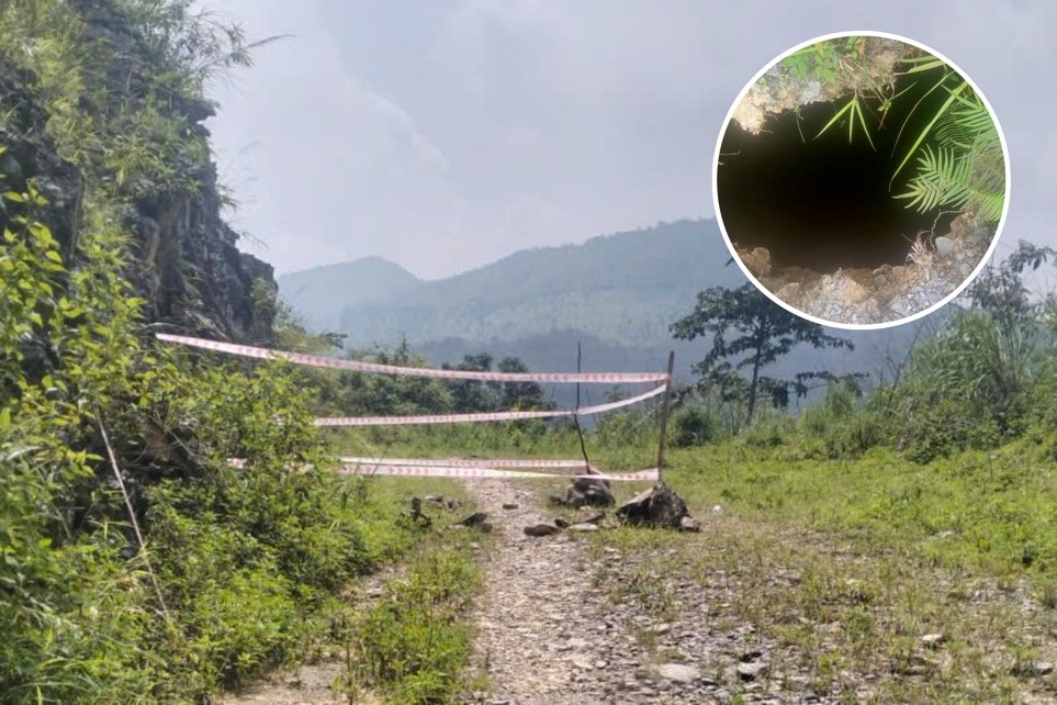 타이응우옌에서 민간 도로 바로 옆에 깊은 싱크홀이 나타났습니다. 사진: 비엣호안.