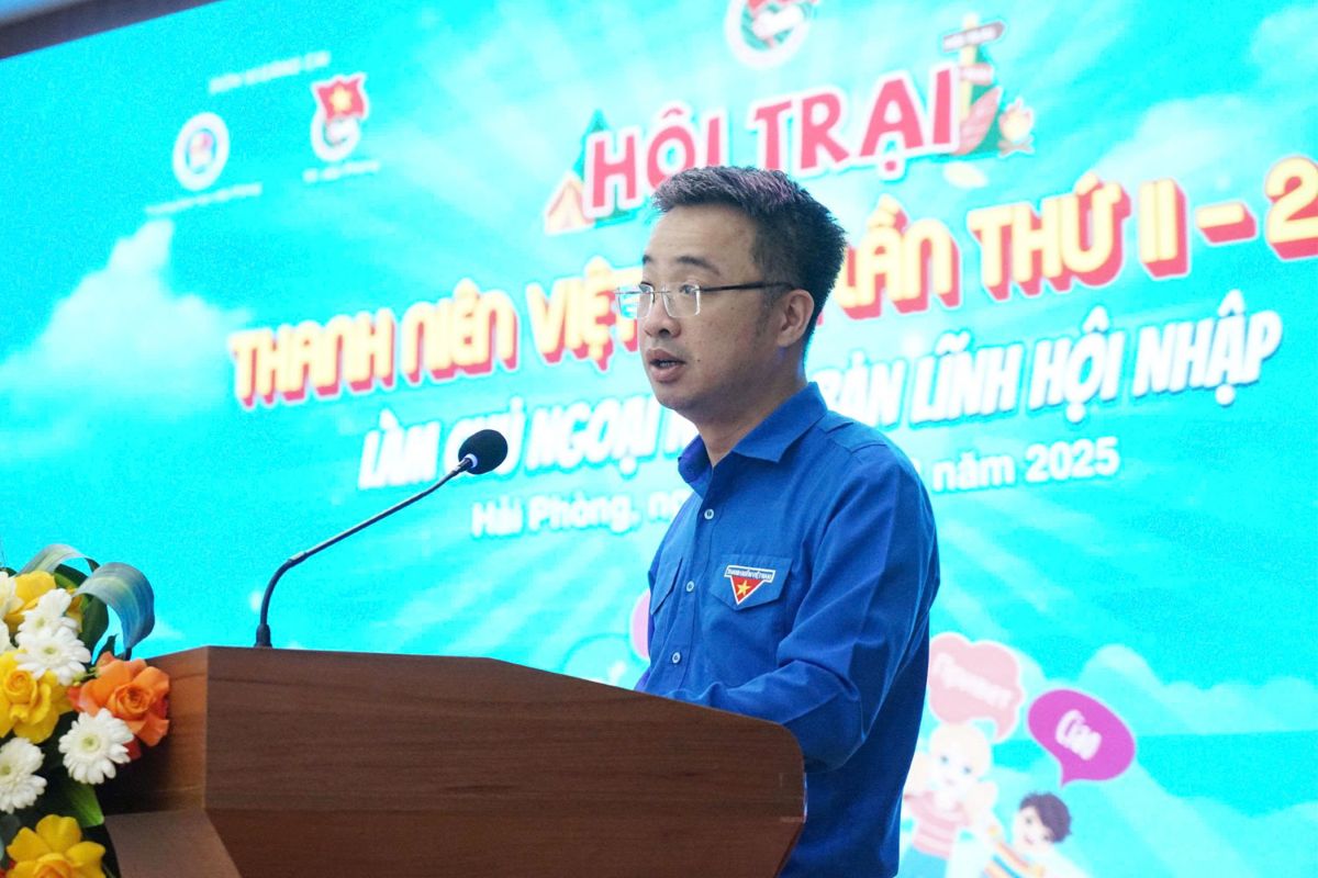 Ong Nguyen Tuong Lam, Bi thu Trung uong Doan, Chu tich Hoi LHTN Viet Nam phat bieu khai mac. Ảnh: Cong TTDT Hai Phong