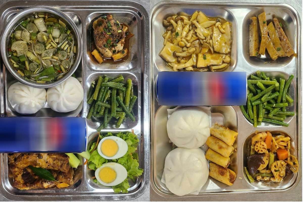 Dong In Entech Vietnam Co. Ltd.에서 조직한 노동조합 점심 식사의 음식 비율. 사진: 노동조합 기초 조직