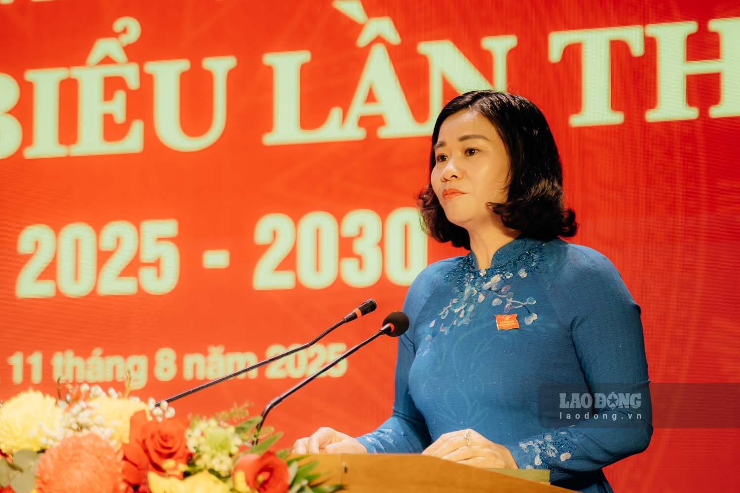 Dong chi Nguyen Thi Tuyen phat bieu tai Dai hoi. Anh: Den Phu