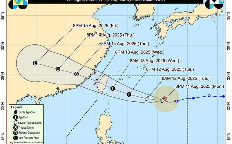 Forecast of the path of Typhoon Podul (local name Gorio in the Philippines). Photo: PAGASA