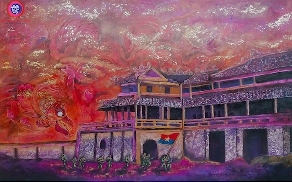 Tranh son mai “Phuong hoang” cua hoa si Chu Nhat Quang. Anh: Nhan vat cung cap