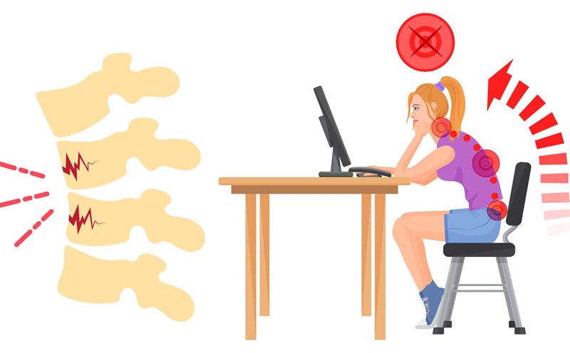 The habit of sitting with a slouching position is associated with lower back pain. Graphics: Thanh Thanh