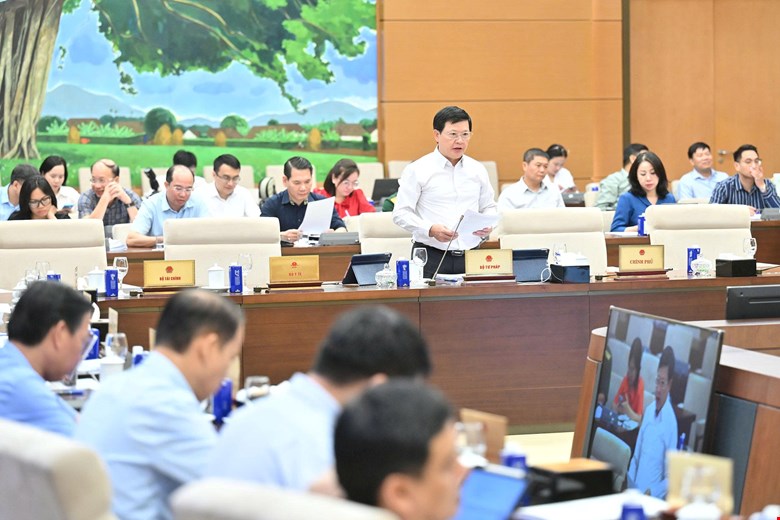 Thu truong Bo Tu phap Mai Luong Khoi trinh phat bieu tai phien hop. Anh: Quochoi.vn