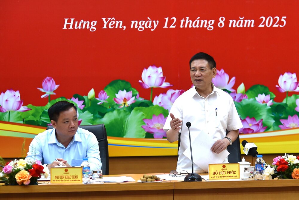 Pho Thu tuong Ho Duc Phoc cung To cong tac so 5 cua Thu tuong Chinh phu lam viec voi tinh Hung Yen. Anh: VGP