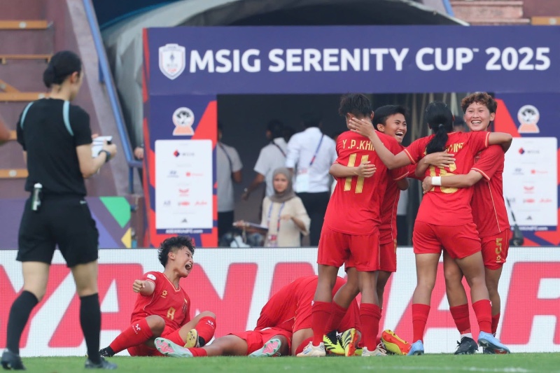Myanmar women's team at the 2025 Southeast Asian Football Championship. Photo: VFF