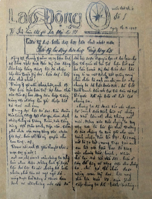 Trang nhat Bao Lao Dong so ra dau tien ngay 14.8.1929. Anh tu lieu 