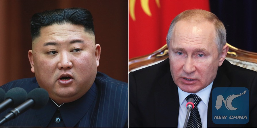 푸틴 러시아 대통령과 김정은 북한 국무위원장. 사진: 신화통신