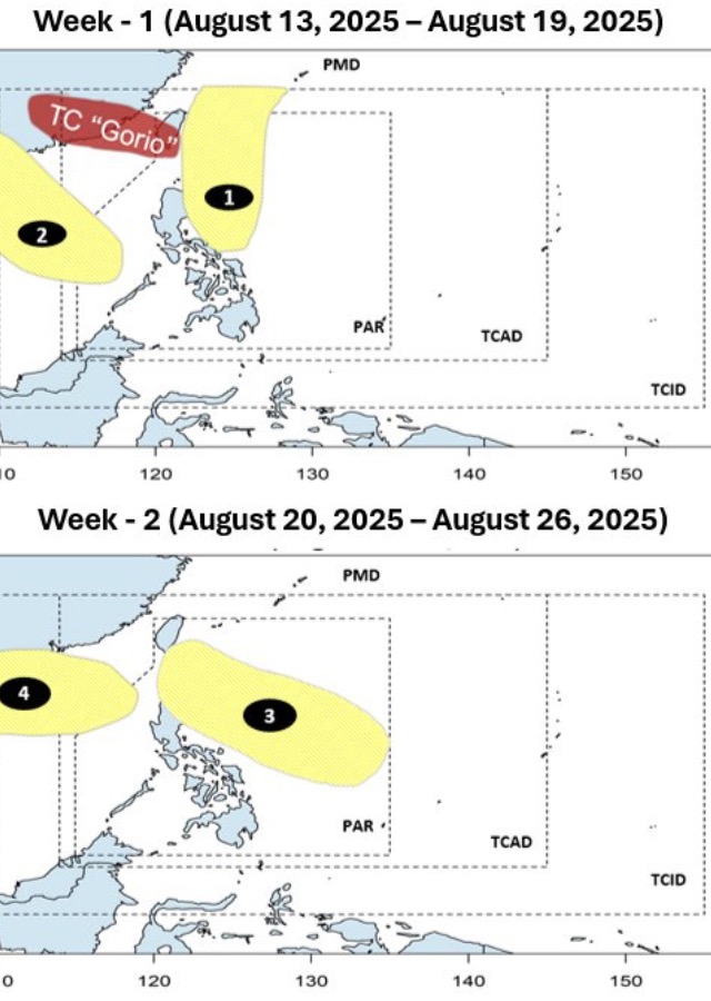 Du bao co 4 ap thap lien tiep quanh Bien Dong sau bao Podul. Anh: PAGASA 