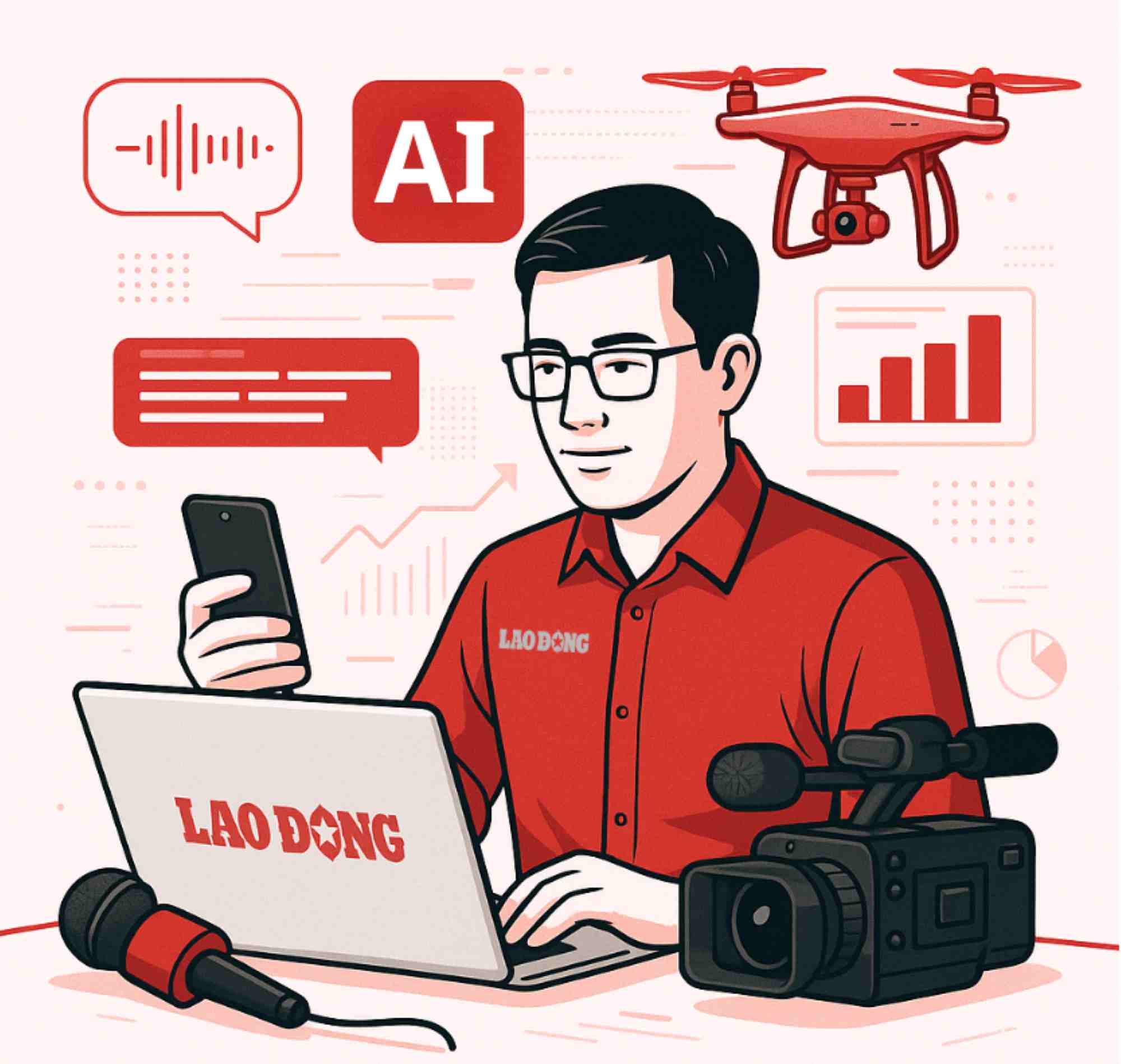 Los reporteros del periodico Lao Dong tienen que innovar y adaptarse continuamente a la prensa moderna. Grafico: HAO THIEN