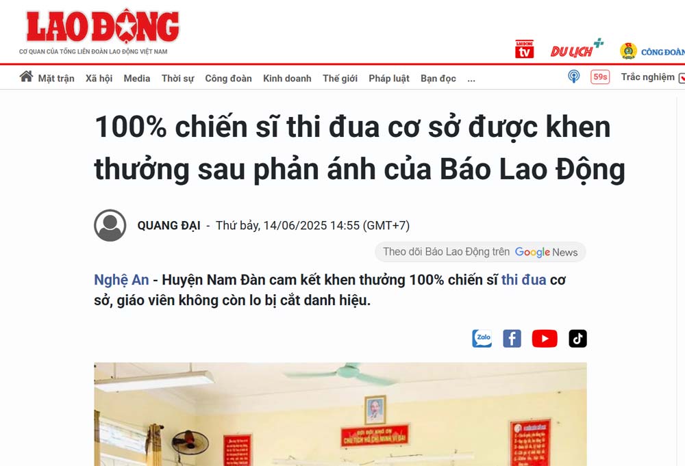 Mot so bai bao bao ve quyen loi nguoi lao dong dang tren Bao Lao Dong. Anh: T.L