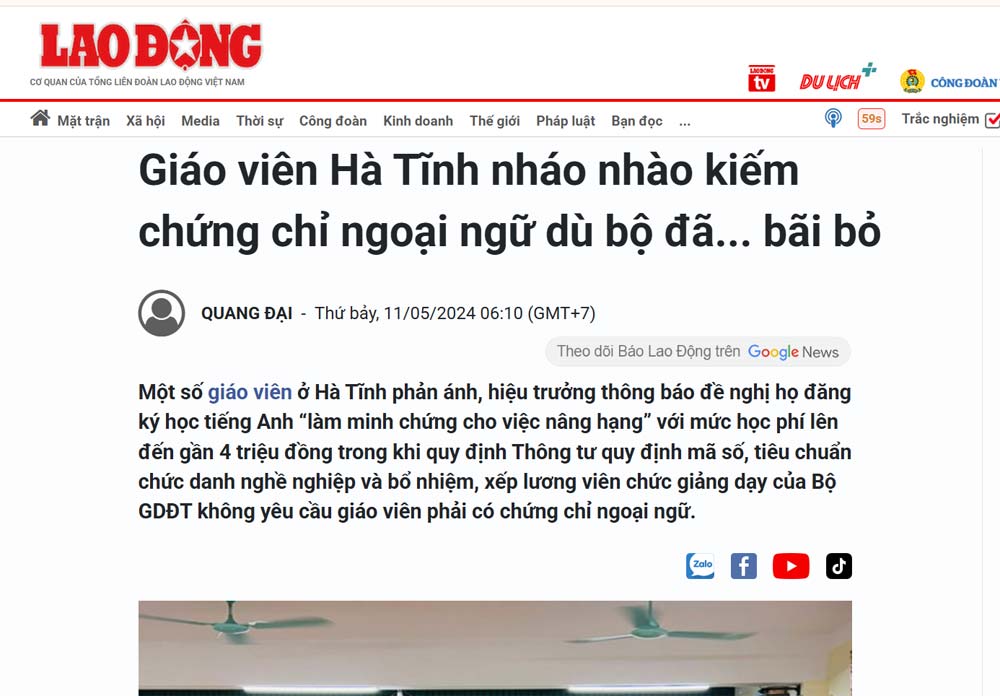 Mot so bai bao bao ve quyen loi nguoi lao dong dang tren Bao Lao Dong. Anh: T.L