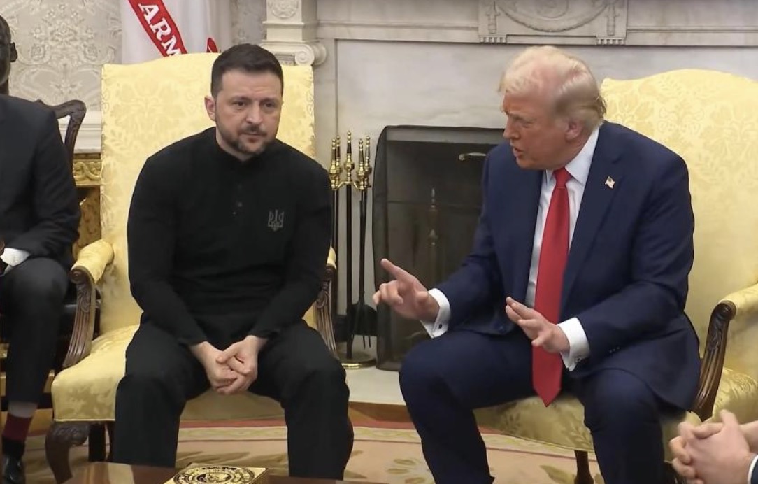 도널드 트럼프 대통령과 볼로디미르 젤렌스키 대통령이 2025년 2월 28일 백악관에서 격렬하게 논쟁하고 있습니다. 사진: 신화통신