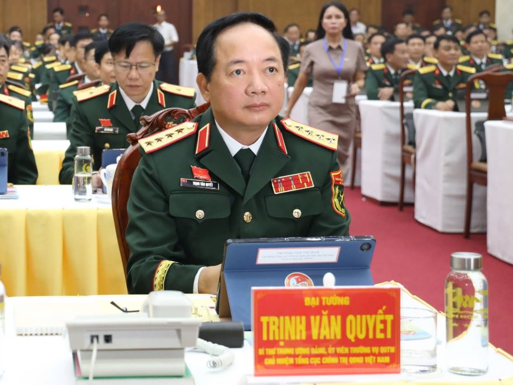  Dai tuong Trinh Van Quyet, Bi thu Trung uong Dang, Uy vien Thuong vu Quan uy Trung uong, Chu nhiem Tong cuc Chinh tri QDND Viet Nam phat bieu chi dao Dai hoi. Anh: Le Tien