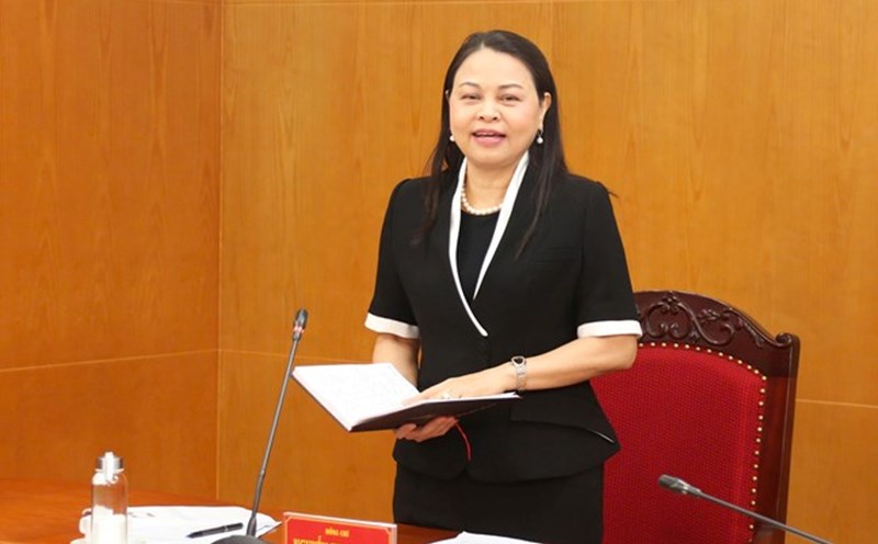 Vice President - General Secretary Nguyen Thi Thu Ha spoke at the meeting. Photo: Minh Hien