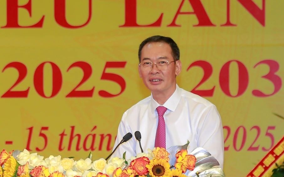 Ong Trinh Tuan Sinh, Pho Bi thu Tinh uy, Chu tich Uy ban MTTQ tinh Thanh Hoa phat bieu chi dao tai Dai hoi. Anh: Le Hoi
