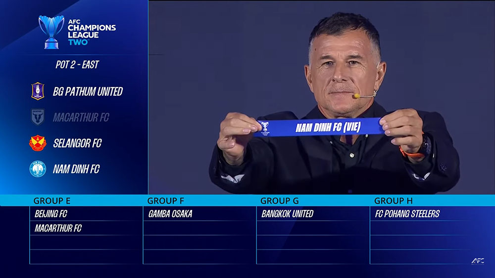 Nam Dinh is in Group F of the AFC Champions League Two 2025-2026. Photo: Cut from video