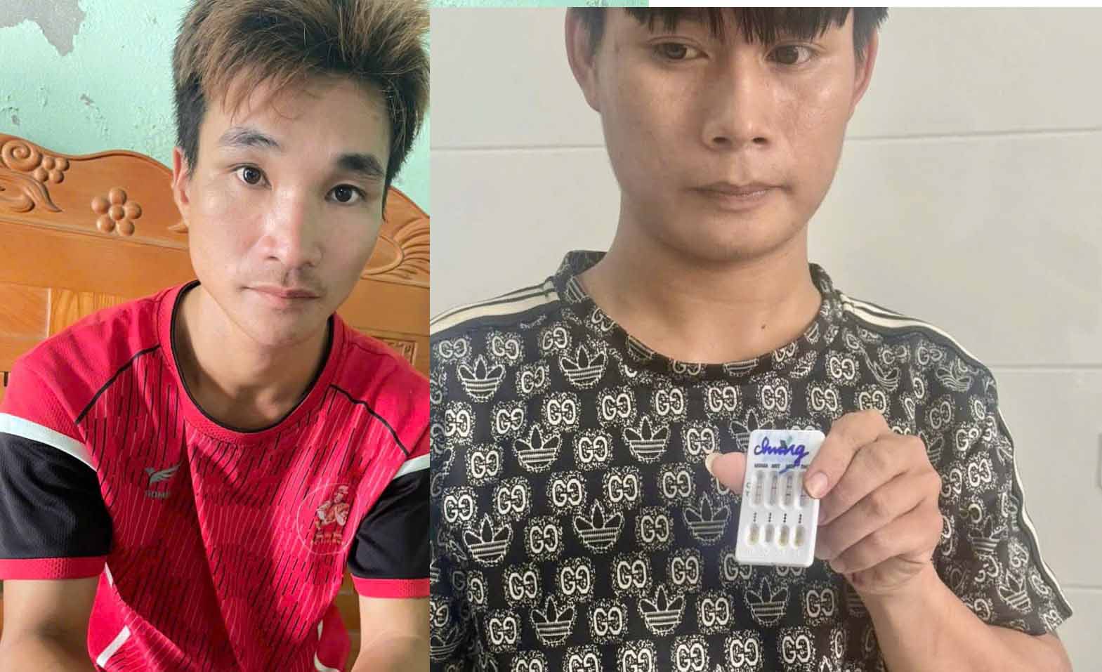 2人の容疑者が麻薬の不法所持、使用の罪で起訴、逮捕、拘留されました。写真:ハティン警察.