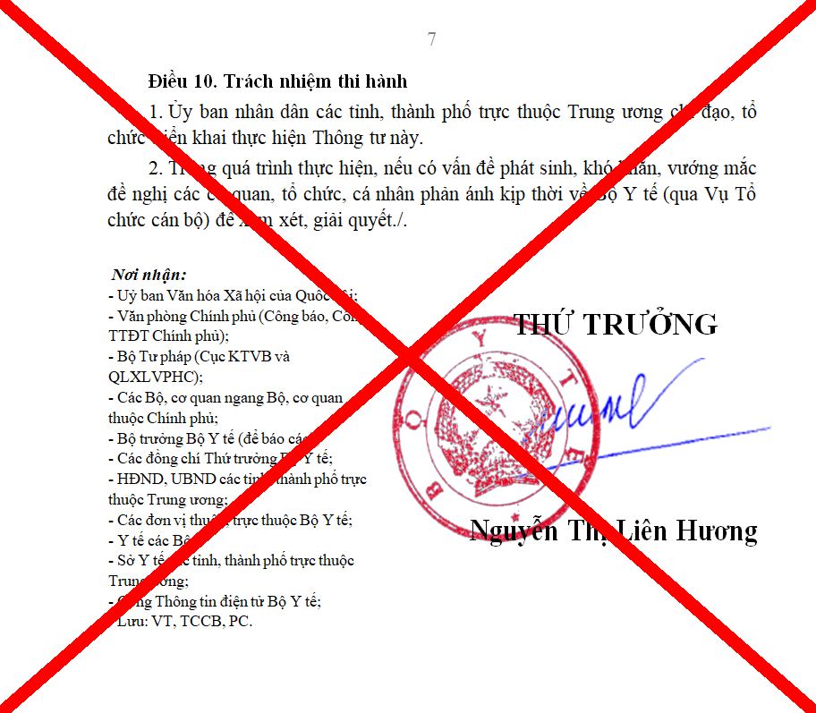 Hinh anh van ban cua Bo Y te bi gia mao. Anh: Bo Y te