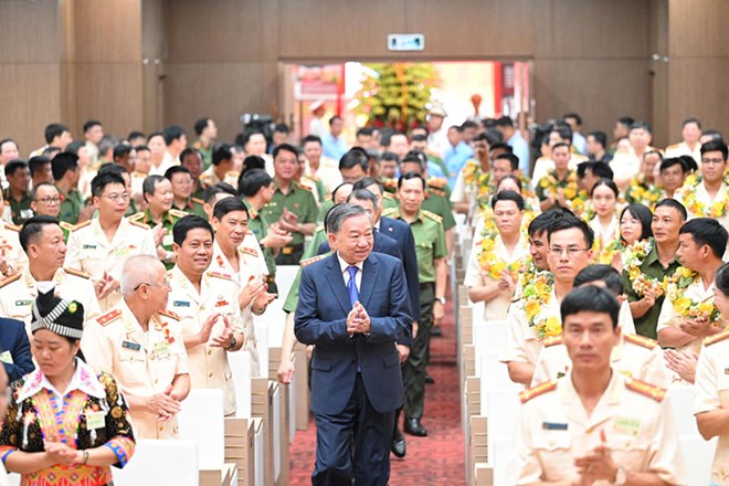 Ngay 4.8, Tong Bi thu To Lam da toi du va chi dao tai Dai hoi thi dua “Vi an ninh To quoc” lan thu IX do Bo Cong an to chuc. Anh: Viet Trung