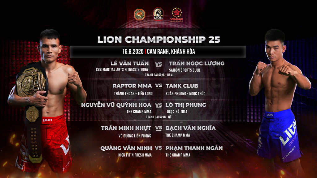 The fighters will compete in the 2025 - LC 2025 MMA Lion Championship at Cam Ranh Square (Khanh Hoa). Photo: VMMAF