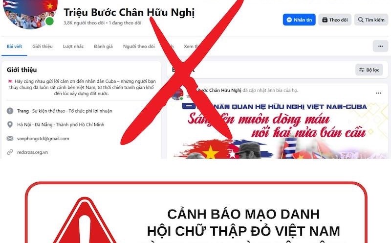 The Central Committee of the Vietnam Red Cross warned that a Facebook page has appeared impersonating a campaign program to support the Cuban people. Photo: Central Committee of the Vietnam Red Cross Society